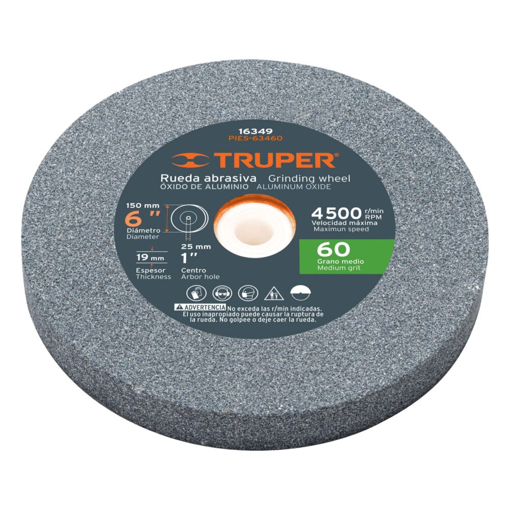 RUEDA ABRASIVA P/ESMERIL 6"X19MM, ÓXIDO ALUMINIO, GRANO 60