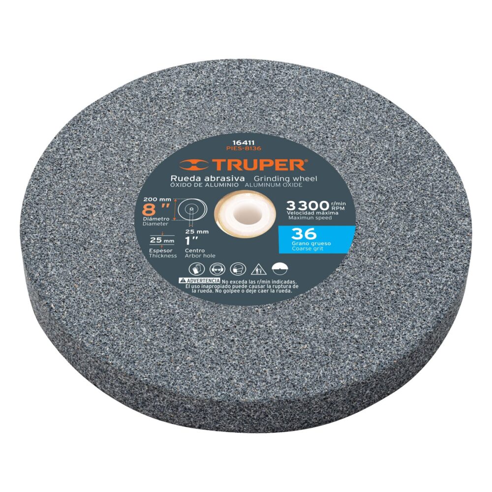 RUEDA ABRASIVA P/ESMERIL 8"X25MM, ÓXIDO ALUMINIO, GRANO 36