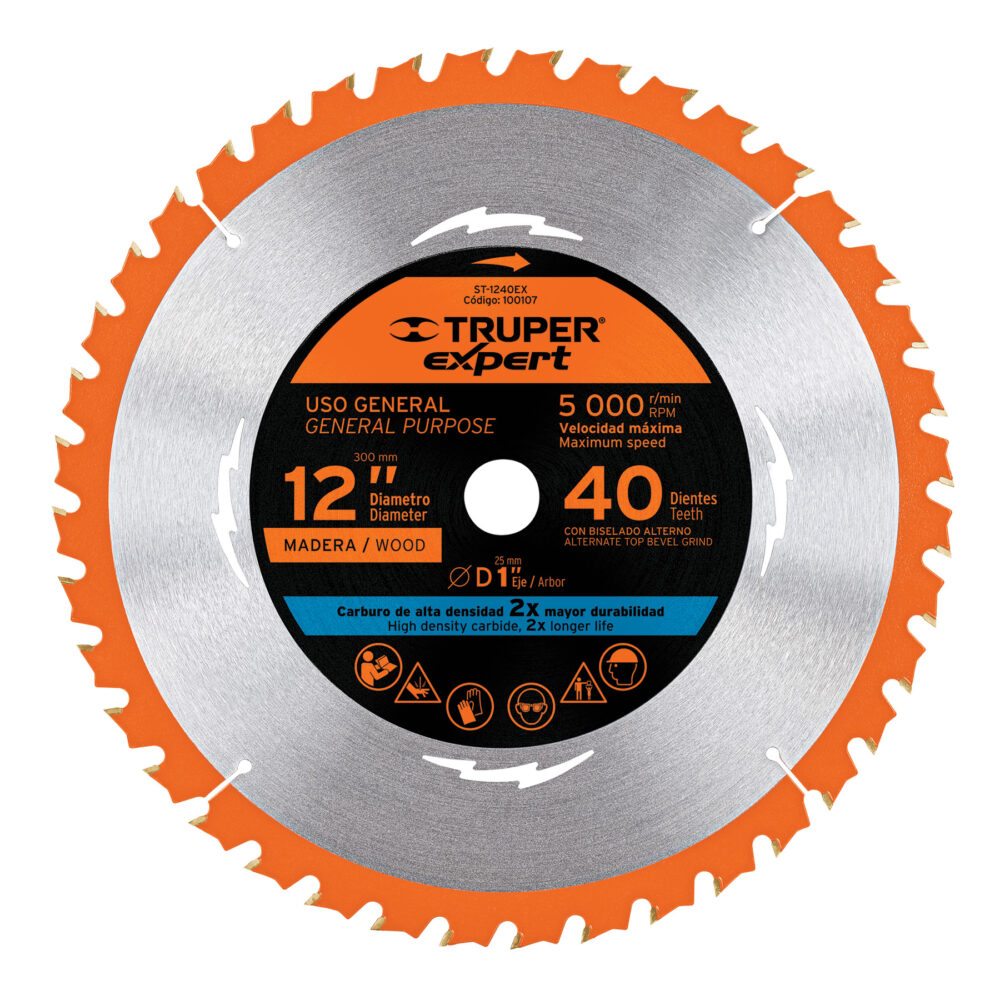 DISCO SIERRA 12" PARA MADERA, 40 DIENTES CENTRO 1", EXPERT