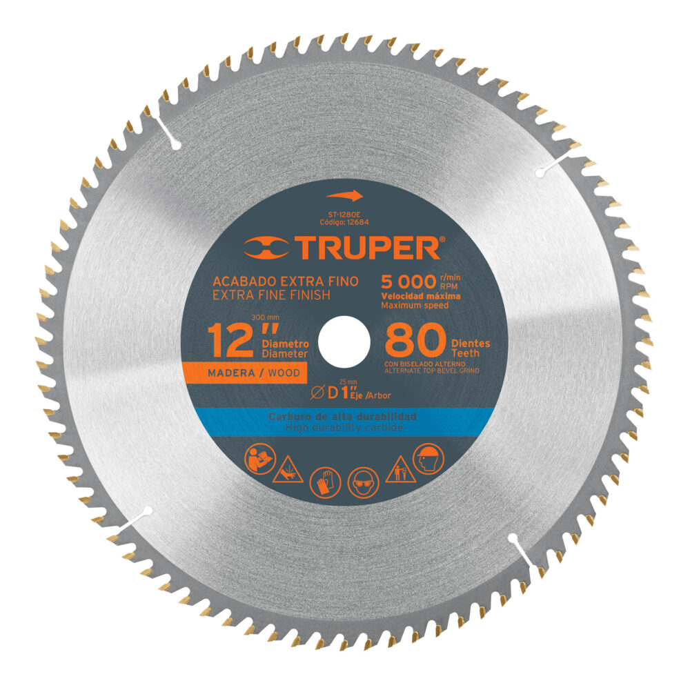 DISCO SIERRA 12" PARA MADERA, 80 DIENTES CENTRO 1"