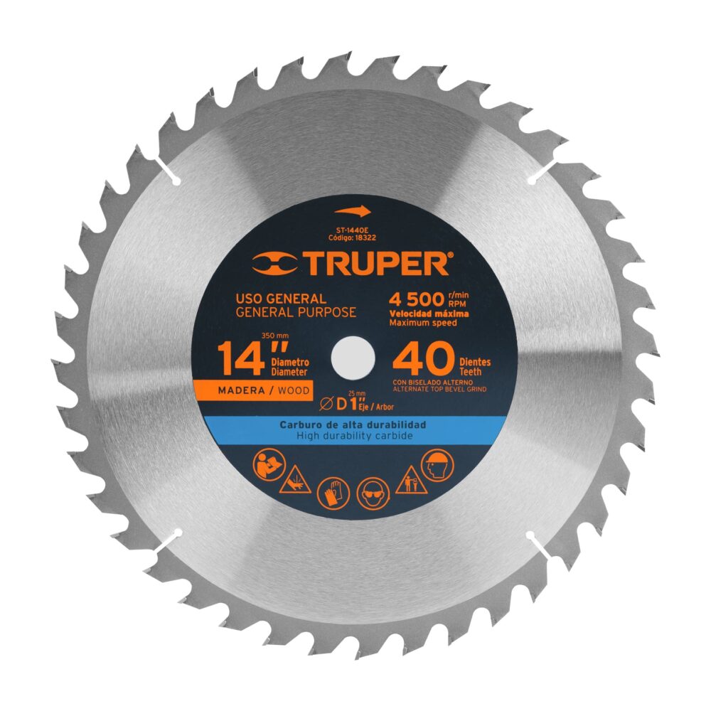 DISCO SIERRA 14" PARA MADERA, 40 DIENTES CENTRO 1"