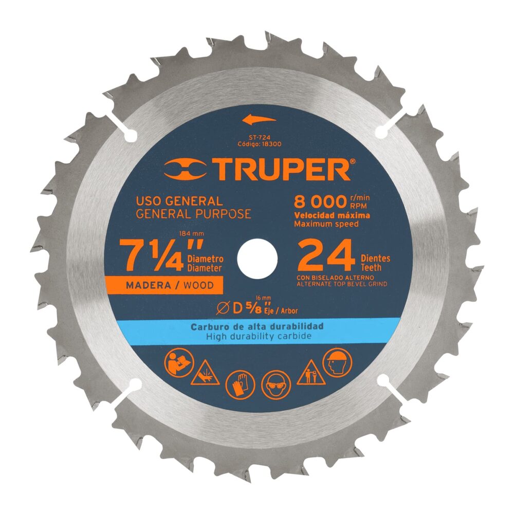 DISCO SIERRA 7- 1/4" PARA MADERA, 24 DIENTES CENTRO 5/8"