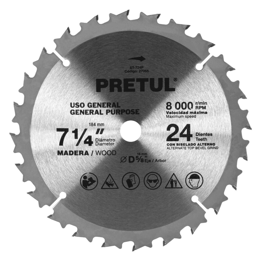 Disco sierra 7-1/4" p/madera, 24 dientes centro 5/8"