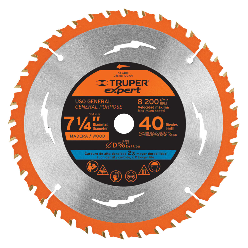DISCO SIERRA 7-1/4" P/MADERA, 40 DIENTES CENTRO 5/8", EXPERT