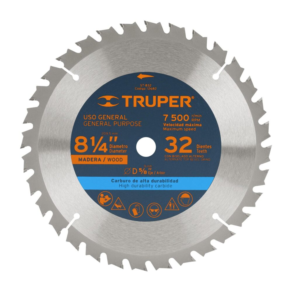 DISCO SIERRA 8-1/4" PARA MADERA, 32 DIENTES CENTRO 5/8"