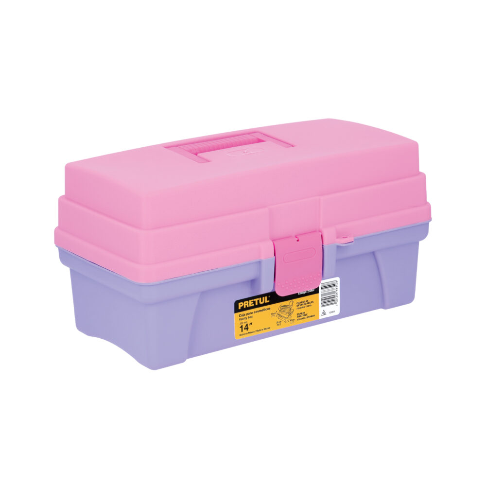 CAJA COSMETIQUERA 14", ROSA/MORADO