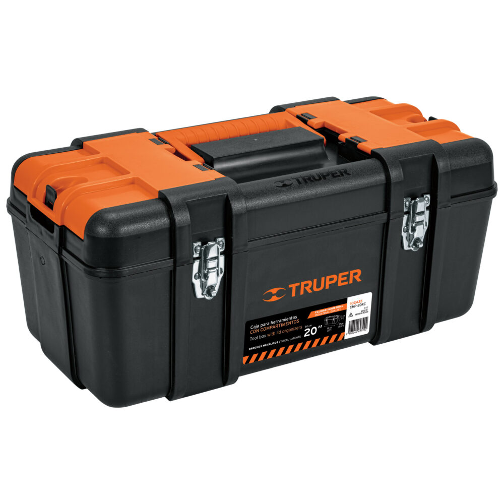 CAJA P/HERRAMIENTA 20" CON COMPARTIMENTOS, BROCHES METÁLICOS