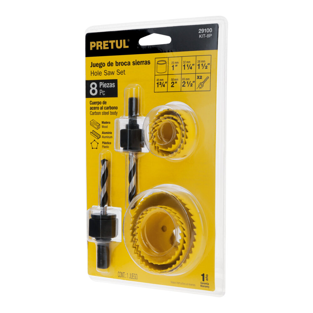 JUEGO DE 7 BROCASIERRAS ACERO AL CARBONO Y 1 MANDRIL