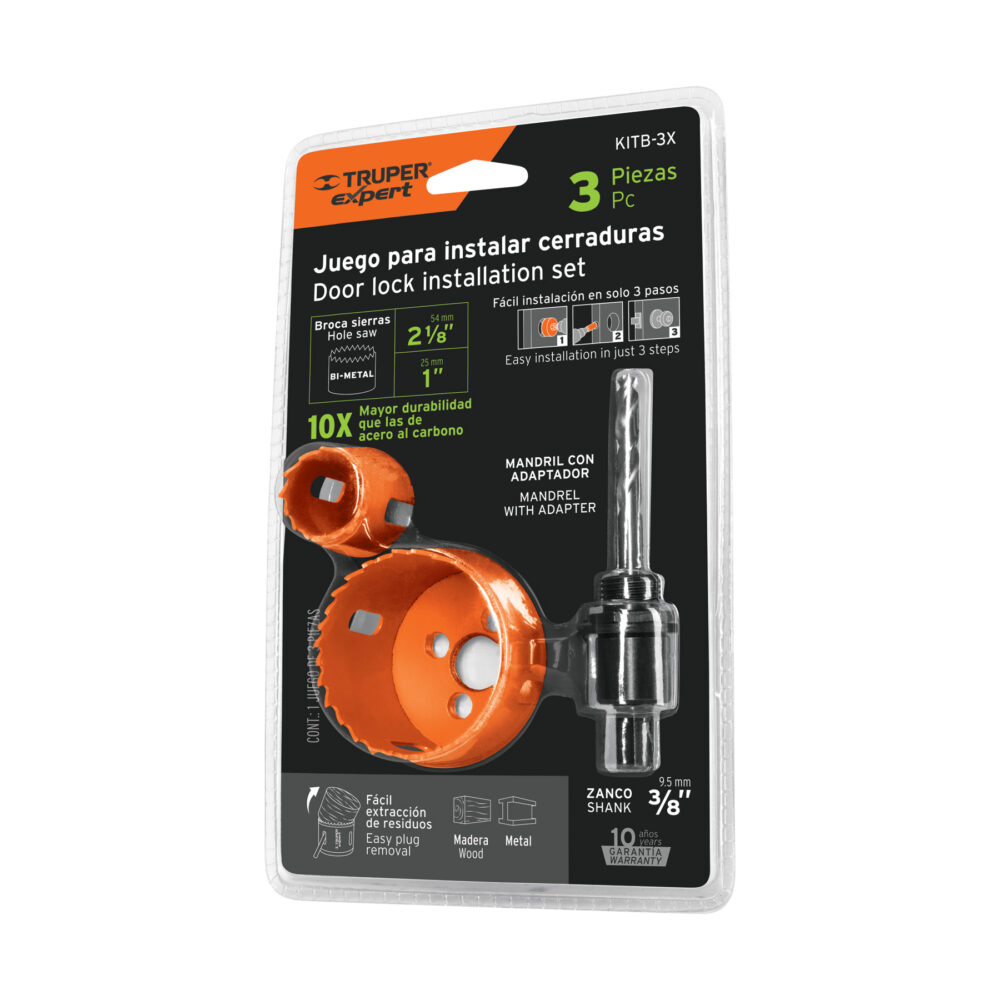JUEGO DE 3 PIEZAS PARA INSTALAR CERRADURAS