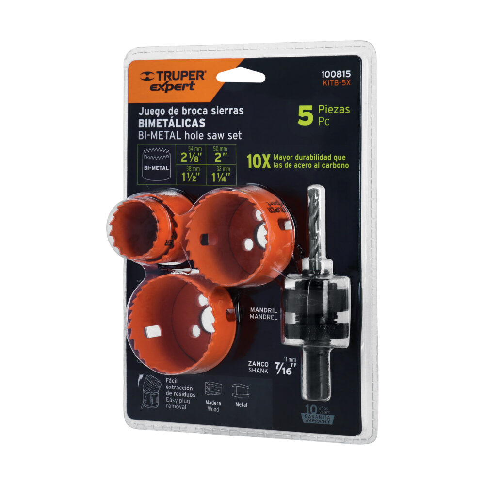 JUEGO DE 4 BROCASIERRAS BIMETÁLICAS Y 1 MANDRIL