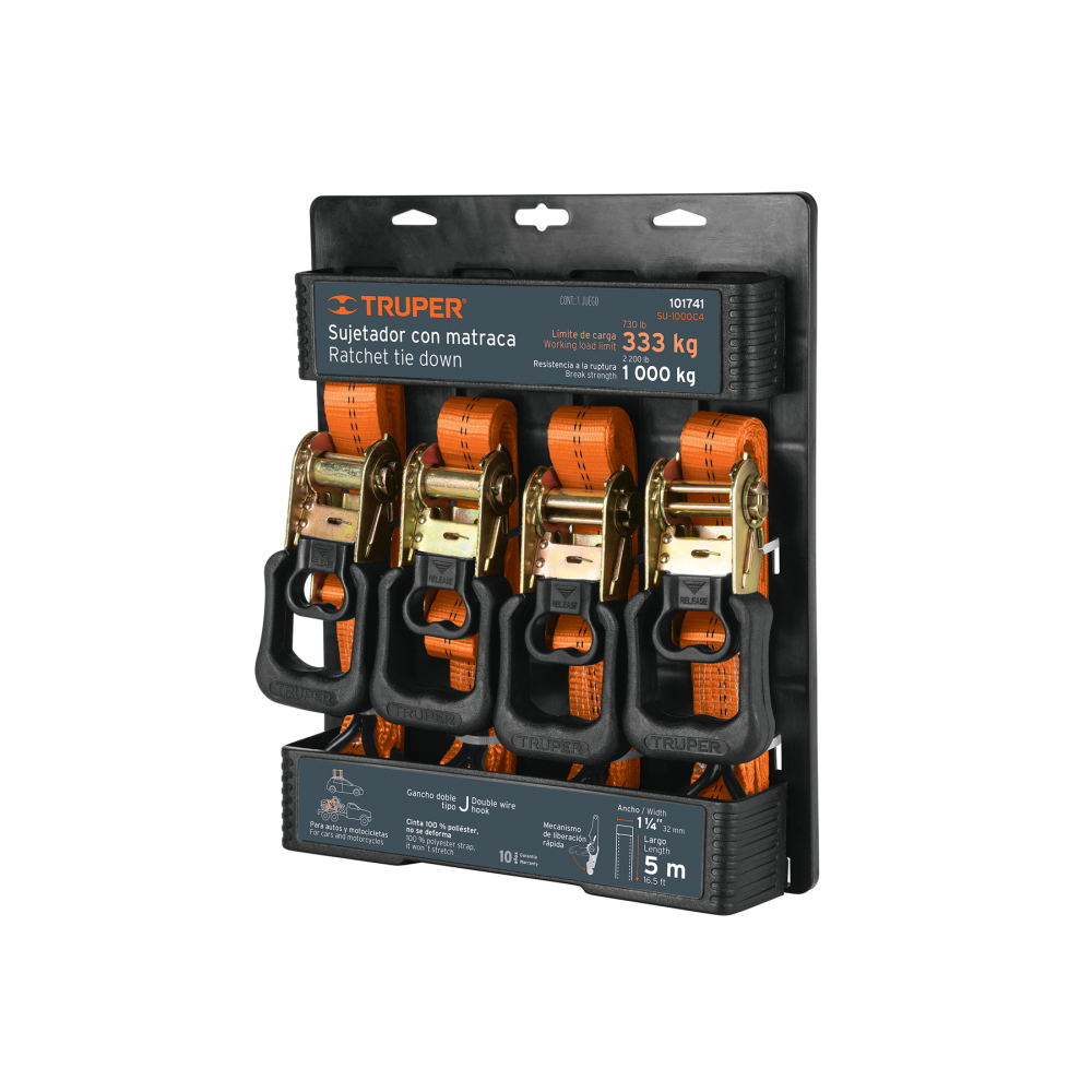 JUEGO DE 4 SUJETADORES CON MATRACA CARGA MÁXIMA 1000 KG